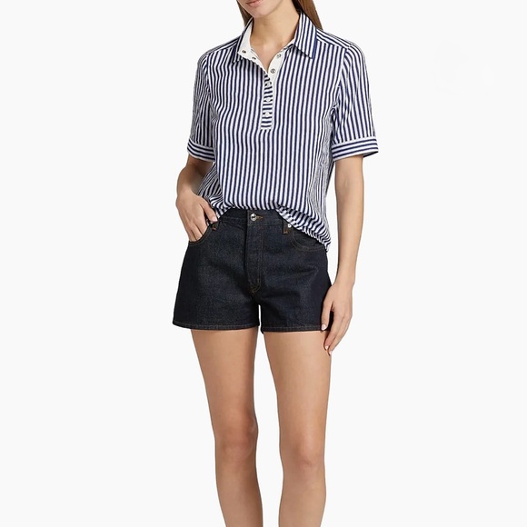 Frame The Snap Polo Striped Blue and White Top size M - Picture 2 of 13